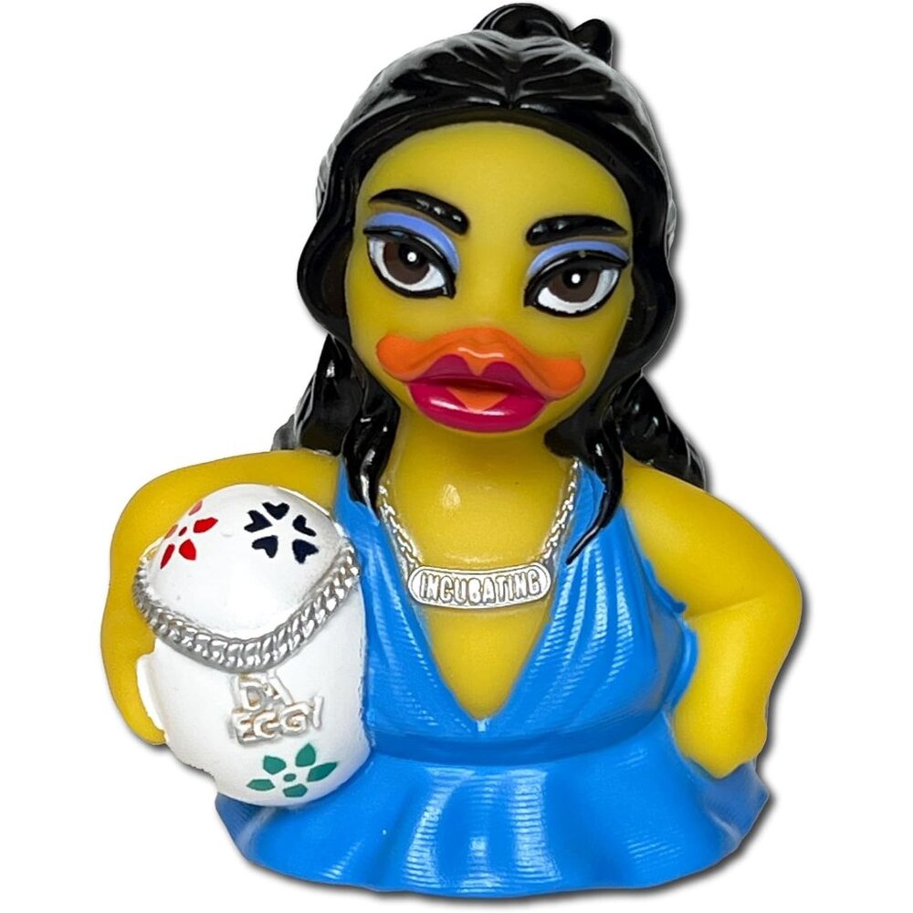 Dua Lipa Da Eggy Rubber Duck Collectible Toy In Blue Dress Holding Egg Necklace